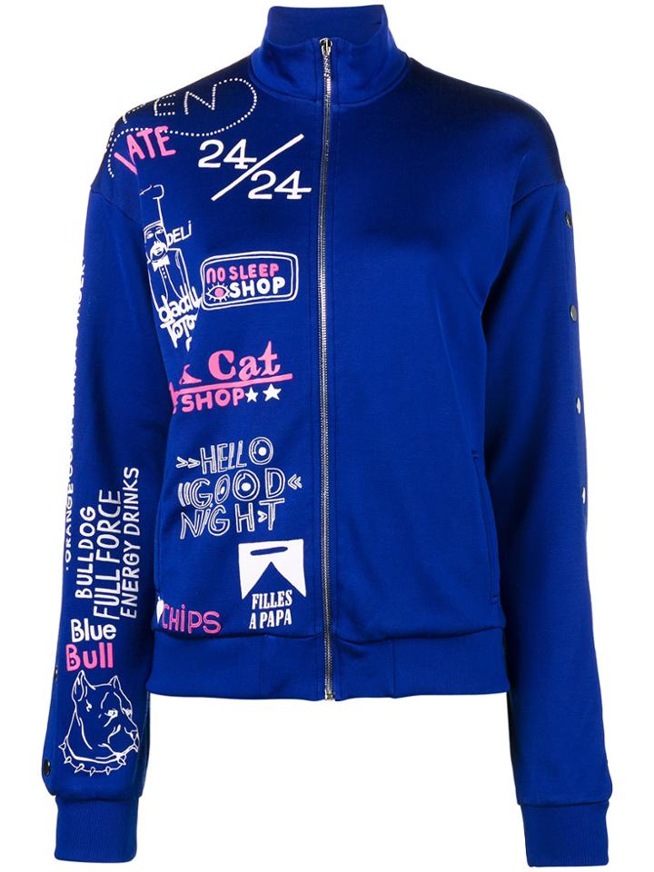 Filles A Papa Printed Track Jacket With Popper Sleeves - Blue