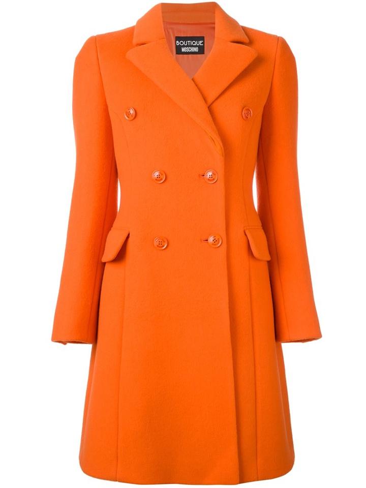 Boutique Moschino Long Double-breasted Coat, Women's, Size: 44, Yellow/orange, Acetate/rayon/virgin Wool/other Fibers