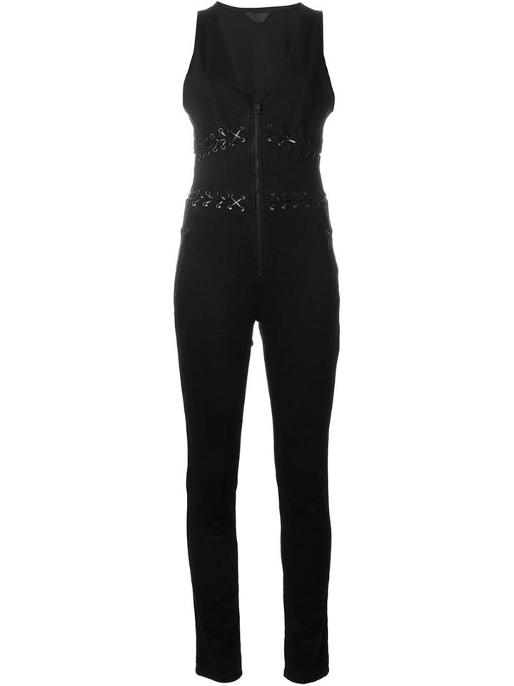 Diesel Lace-up Detail Jumpsuit, Women's, Size: S, Black, Cotton/polyester/spandex/elastane/artificial Leather