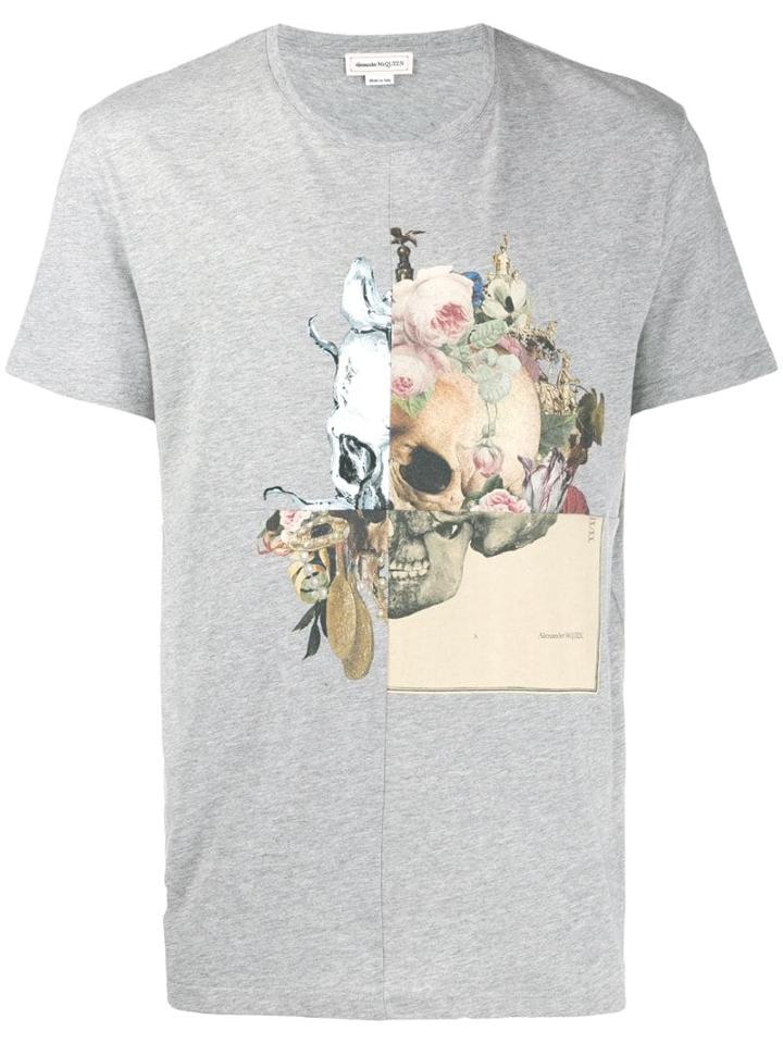Alexander Mcqueen Panelled Skull Print T-shirt - Grey