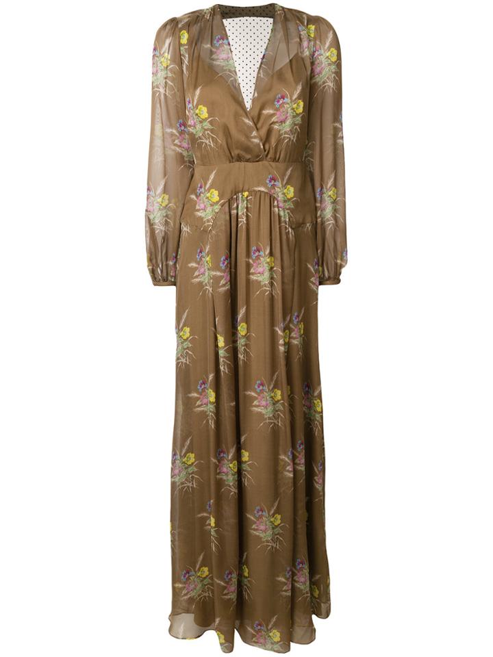 No21 Plunge Neck Lace Back Gown - Brown