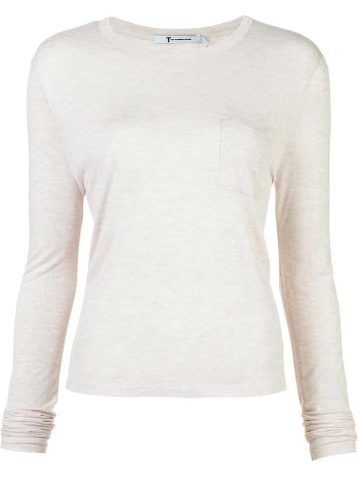 T By Alexander Wang Long Sleeve T-shirt, Women's, Size: Xs, Nude/neutrals, Rayon