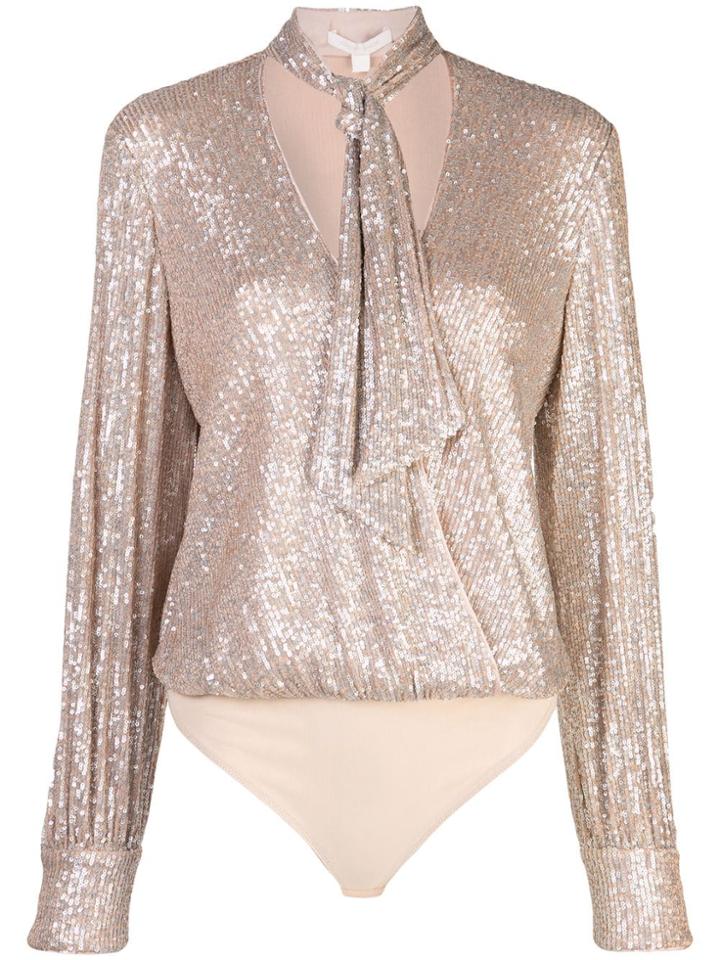 Jonathan Simkhai Sequined Tie-neck Bodysuit - Neutrals