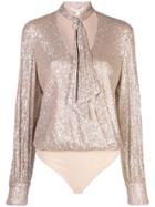 Jonathan Simkhai Sequined Tie-neck Bodysuit - Neutrals