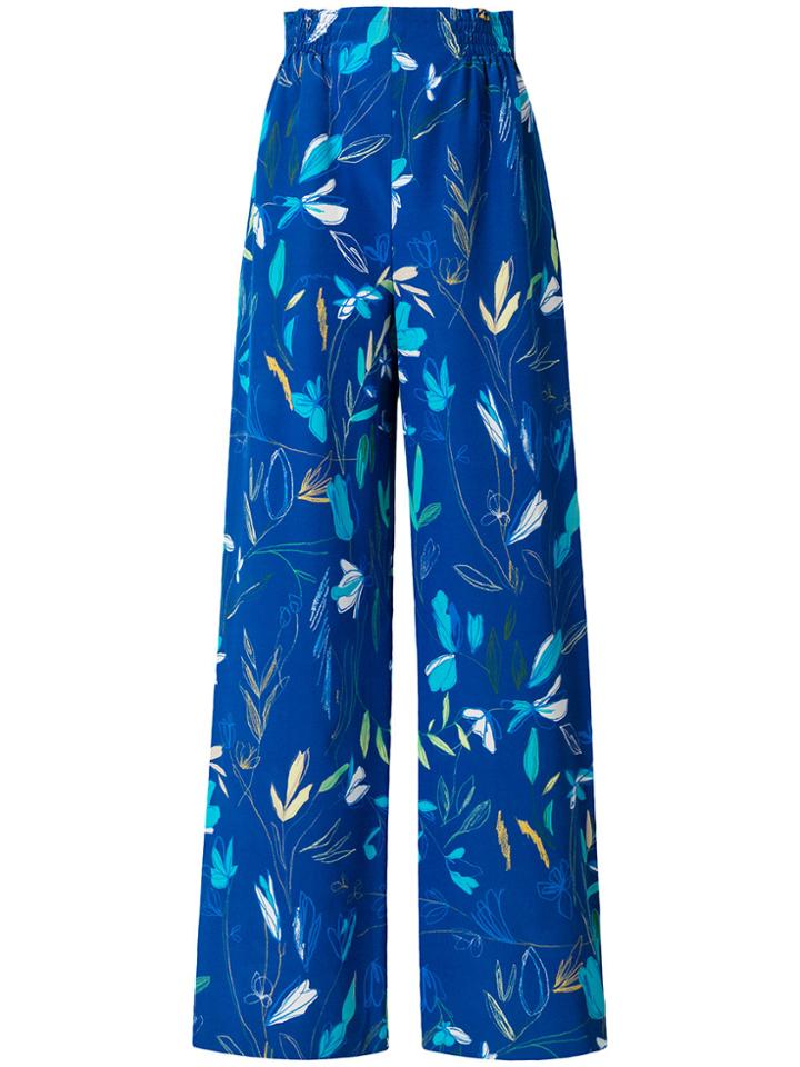 Agnona Floral Print Wide-leg Trousers - Blue