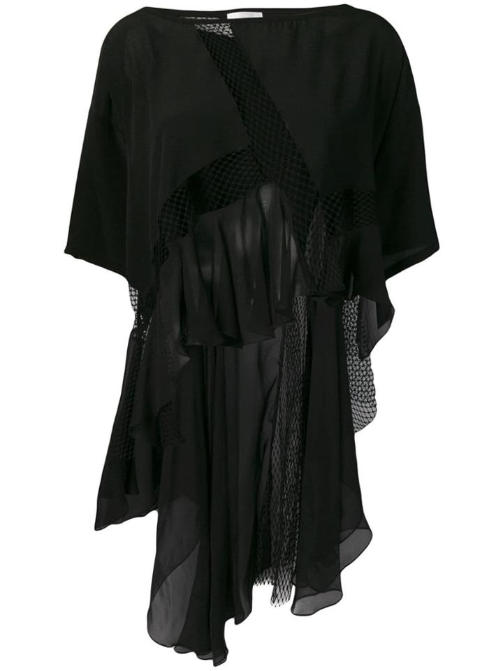 Faith Connexion Ruffled Mesh Panel Blouse - Black