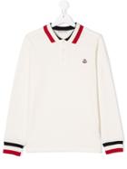 Moncler Kids Teen Striped Trim Polo Shirt - White