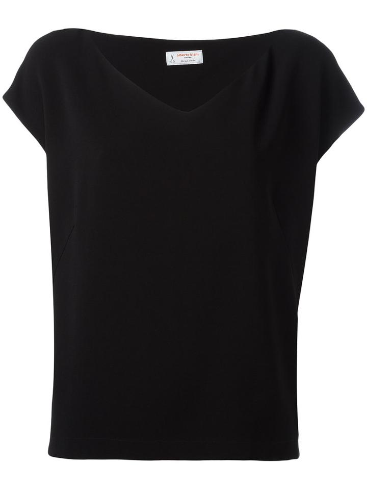 Alberto Biani Wide V-neck Top, Women's, Size: 40, Black, Triacetate/polyester