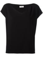 Alberto Biani Wide V-neck Top, Women's, Size: 40, Black, Triacetate/polyester