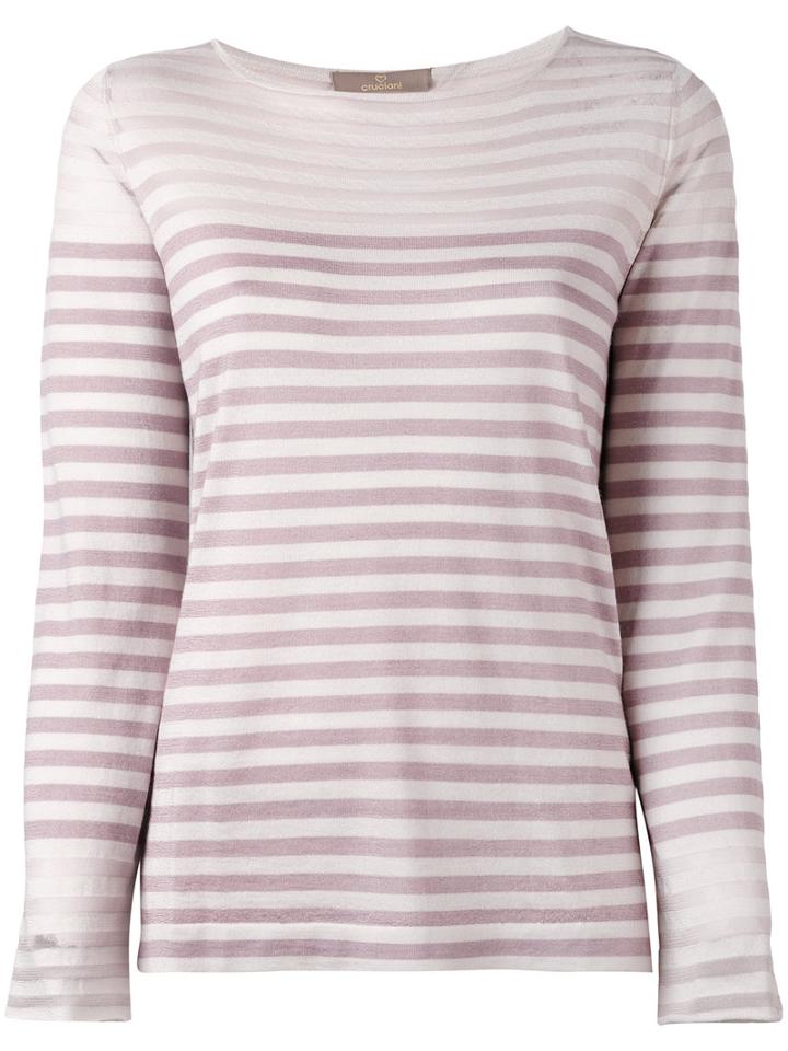 Cruciani - Striped Knitted Top - Women - Silk/cotton - 42, Pink/purple, Silk/cotton