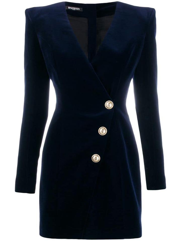 Balmain Velour Buttoned Dress - Blue