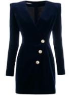 Balmain Velour Buttoned Dress - Blue