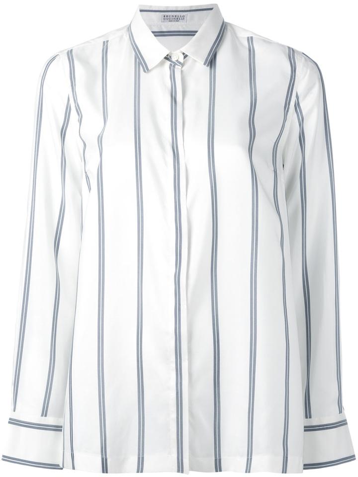 Brunello Cucinelli Striped Shirt, Women's, Size: Xl, White, Silk