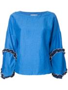 Tsumori Chisato - Frill Detail Blouse - Women - Linen/flax/polyethylene - M, Women's, Blue, Linen/flax/polyethylene