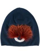 Fendi Bag Bugs Beanie, Women's, Blue, Fox Fur/wool