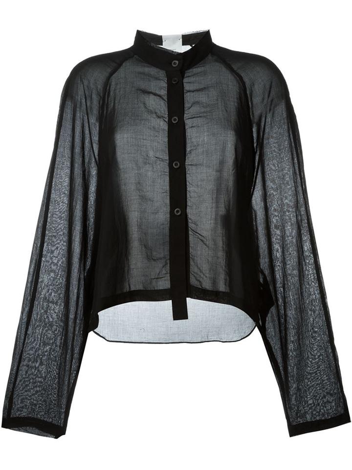 Lost & Found Rooms Semi Sheer Cropped Button Down Shirt, Women's, Size: Xs, Black, Cotton