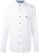 Corneliani Embroidered Logo Shirt, Men's, Size: 40, White, Linen/flax