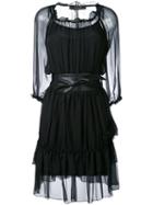 Federica Tosi - Sheer Belted Dress - Women - Silk/spandex/elastane/modal - S, Black, Silk/spandex/elastane/modal