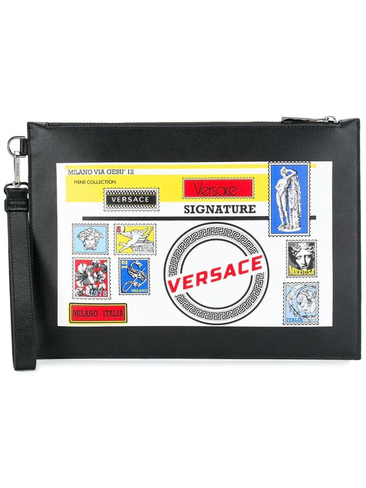 Versace Postcard Printed Clutch - Black