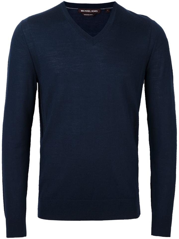 Michael Kors V-neck Jumper, Men's, Size: Xxxl, Blue, Merino