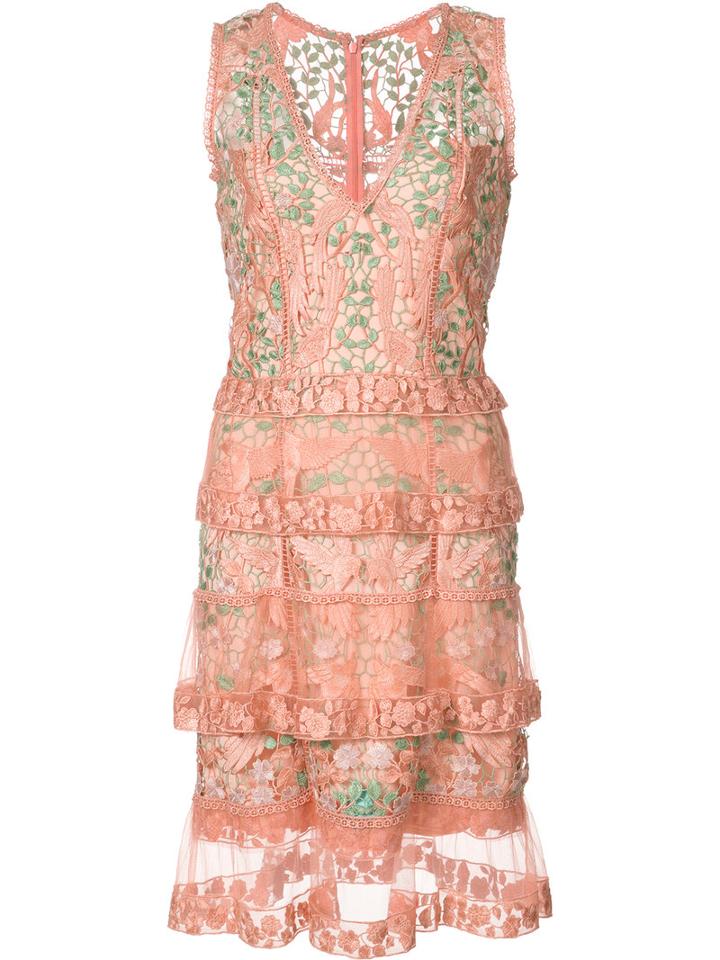 Marchesa Notte - Floral Sheer Layered Dress - Women - Polyester - 6, Women's, Pink/purple, Polyester