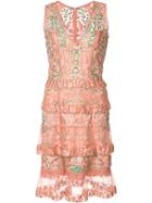 Marchesa Notte - Floral Sheer Layered Dress - Women - Polyester - 6, Women's, Pink/purple, Polyester