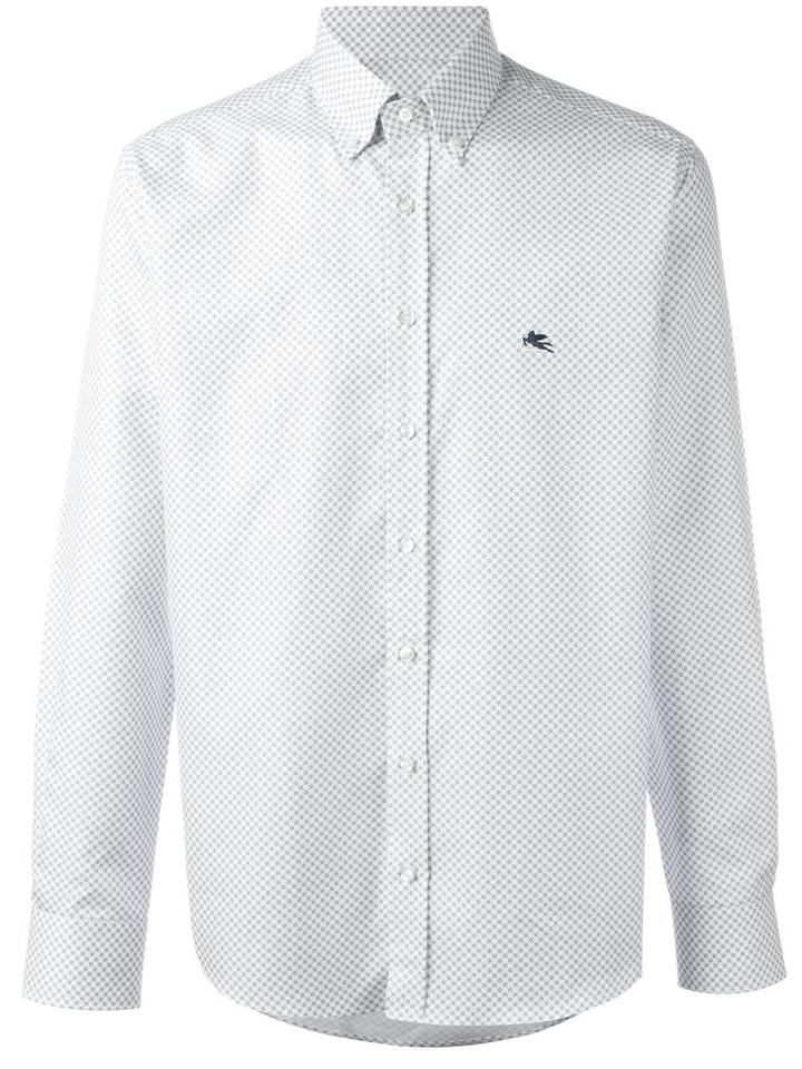 Etro Jacquard Button Down Shirt, Men's, Size: 41, White, Cotton