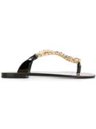 Dolce & Gabbana Floral Embellished Sandals, Women's, Size: 40, Black, Calf Leather/glass/metal Other/rubber