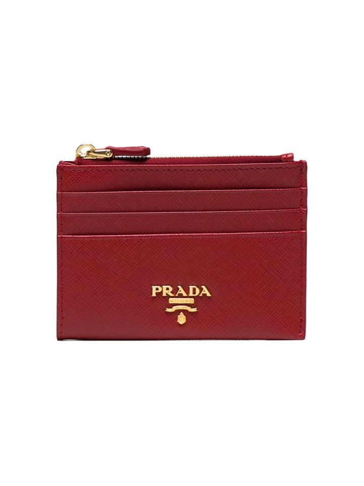Prada Red Saffiano Zip Leather Cardholder