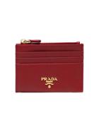 Prada Red Saffiano Zip Leather Cardholder