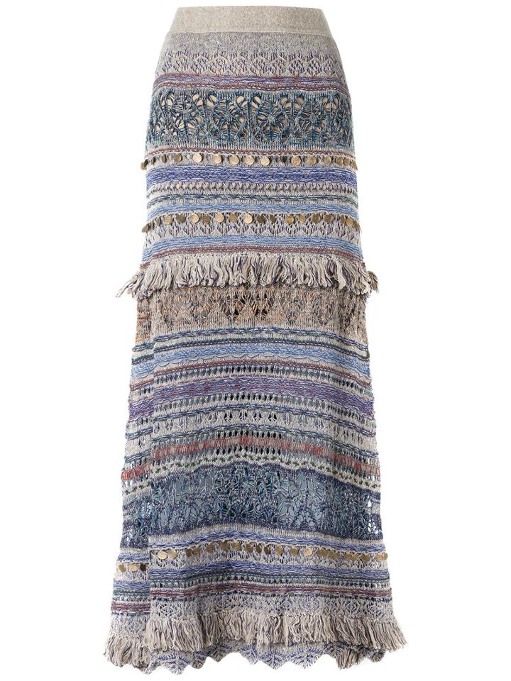 Cecilia Prado - Long Knitted Skirt - Women - Cotton/acrylic/lurex/polyester - P, Blue, Cotton/acrylic/lurex/polyester