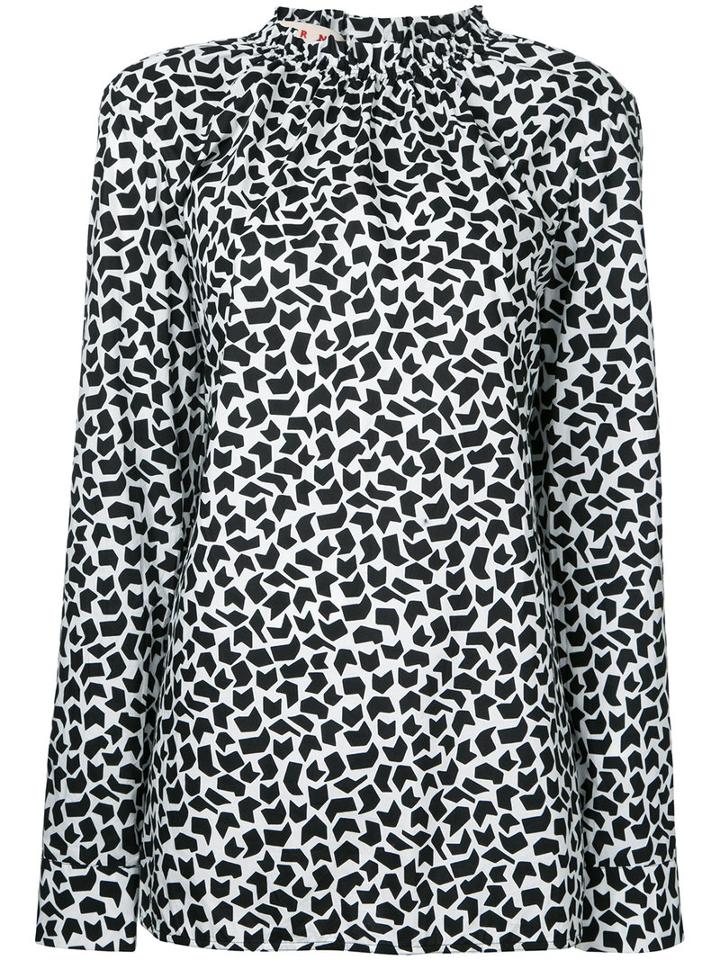 Marni - Geometric Print Long Sleeve Blouse - Women - Cotton - 48, Women's, White, Cotton