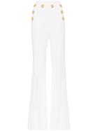 Balmain High Waist Button Detail Flared Trousers - White