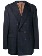 Brunello Cucinelli Check Print Suit Jacket - Blue