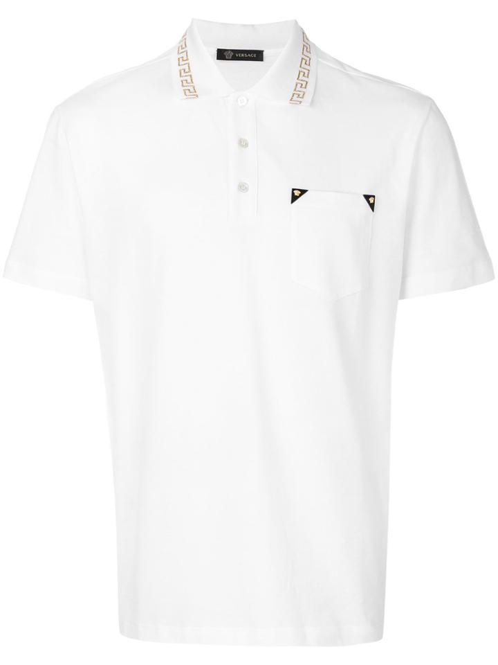 Versace Greek Key Trim Polo Shirt - White