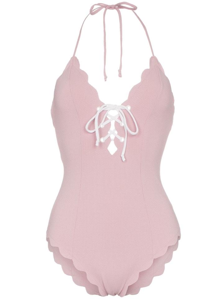 Marysia Broadway Lace Up Scallop Trim Swimsuit - Pink
