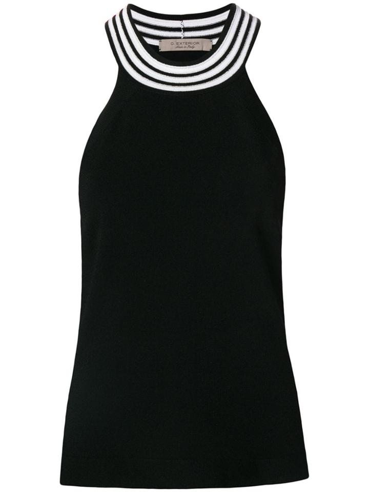 D.exterior Contrast Neck Top - Black