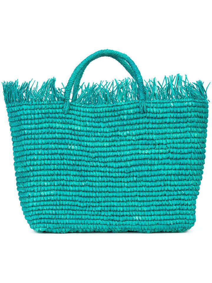 Sensi Studio Woven Frayed Hem Tote - Green