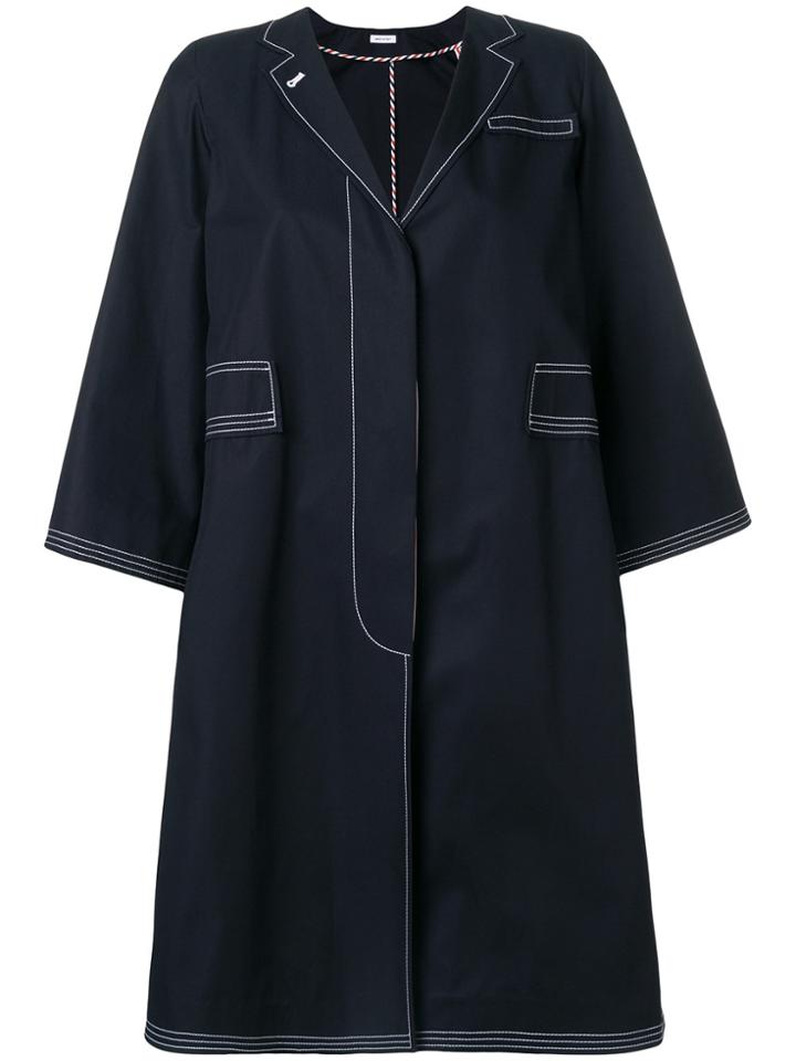 Thom Browne Trompe L'oeil Swing Overcoat In Cotton Twill - Blue