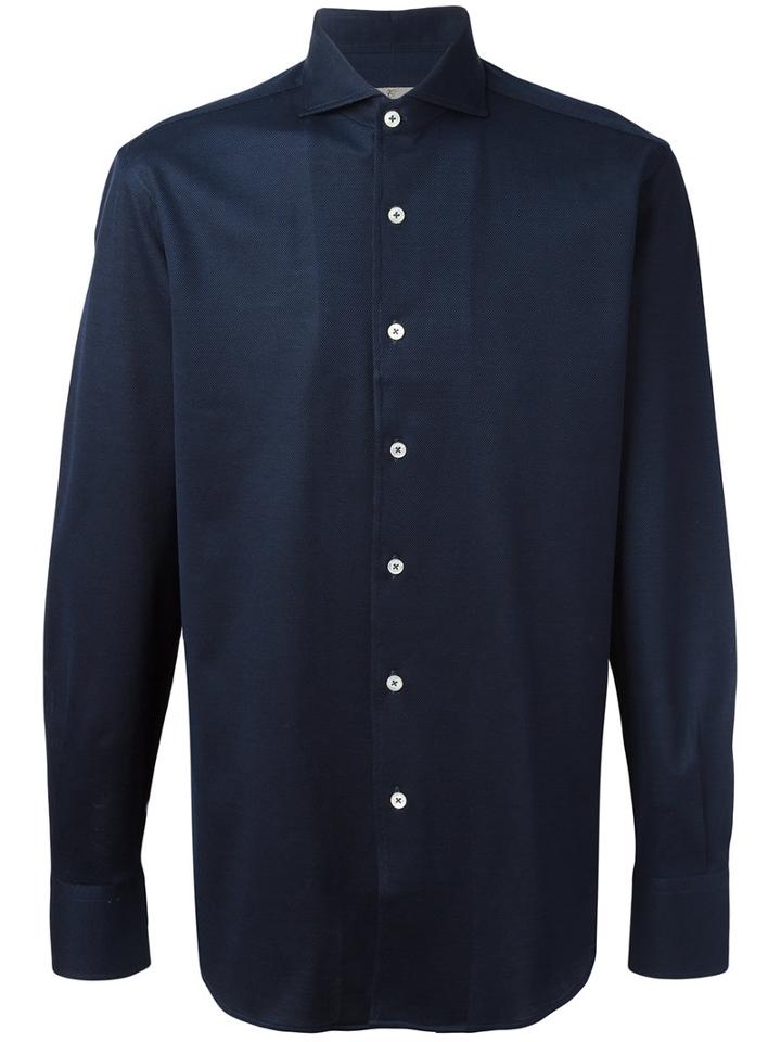 Canali - Plain Shirt - Men - Cotton - M, Blue, Cotton