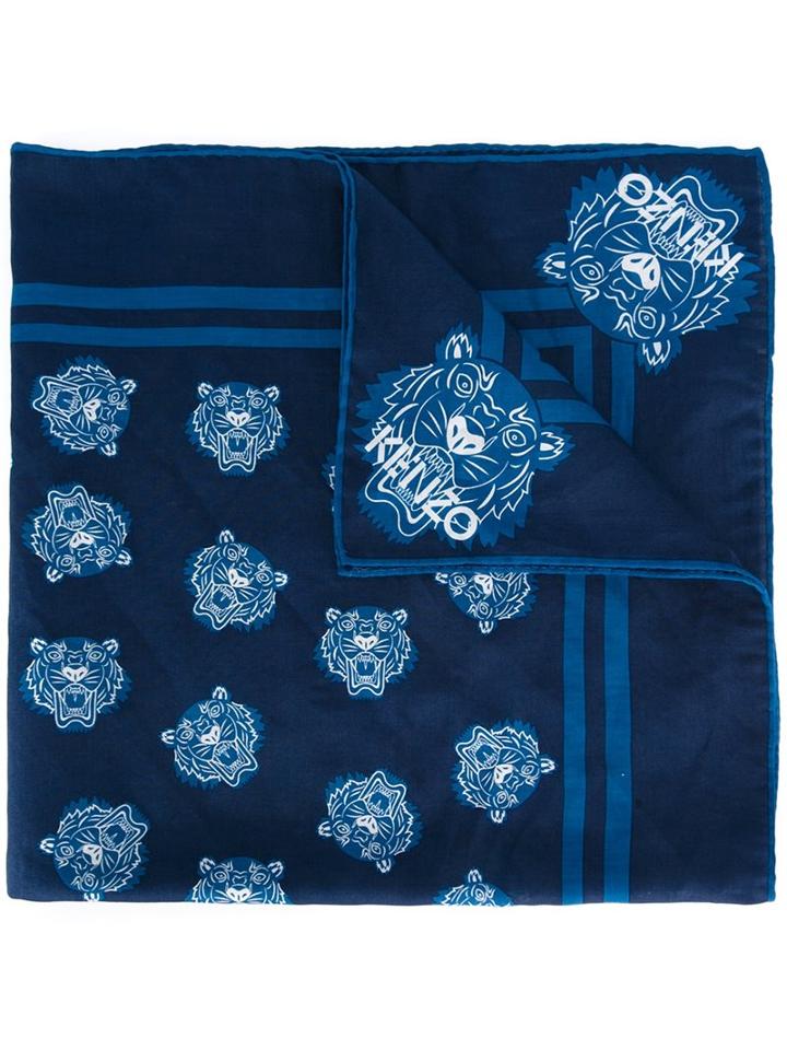 Kenzo 'mini Tiger' Scarf, Adult Unisex, Blue, Silk/cotton