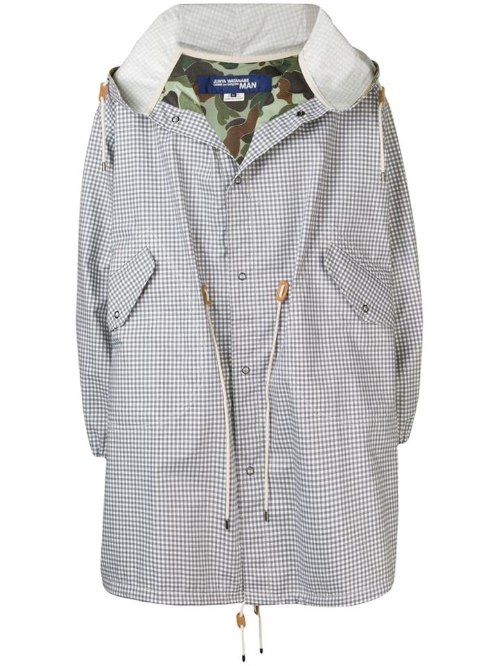 Junya Watanabe Man Gingham And Camouflage Parka - Grey