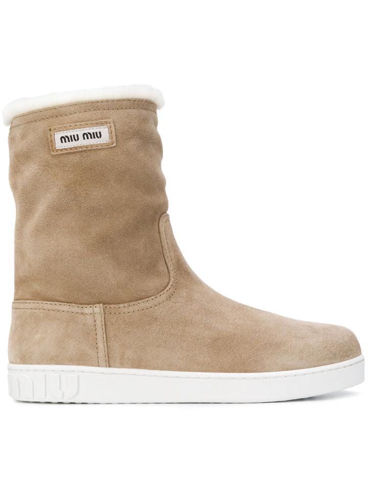 Miu Miu Shearling Mid-calf Boots - Nude & Neutrals
