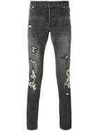 Balmain Distressed Slim Fit Jeans - Black