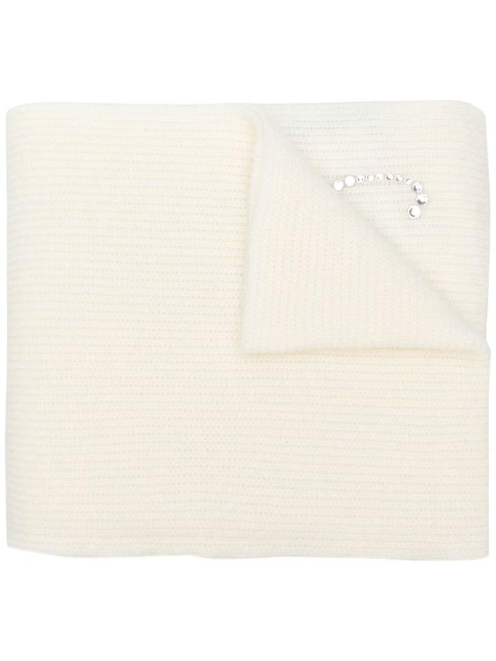 Blumarine Logo Embellished Scarf - White