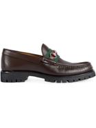 Gucci Leather Web Horsebit Loafers - Brown