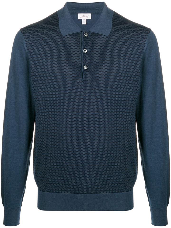 Brioni Geometric Pattern Knit Top - Blue
