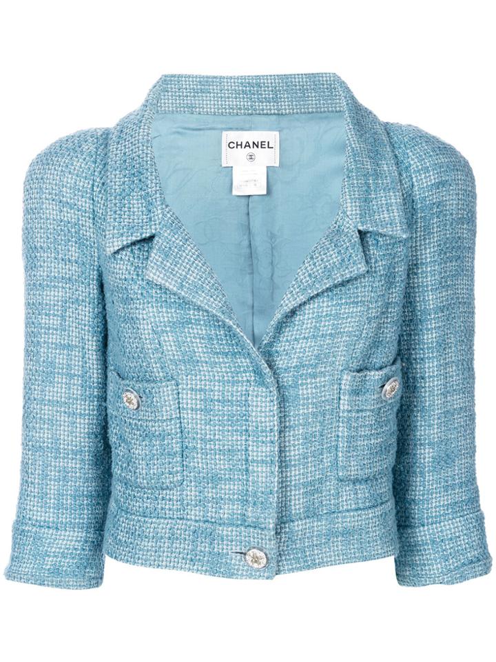 Chanel Vintage Three-quarter Sleeves Cropped Jacket - Blue