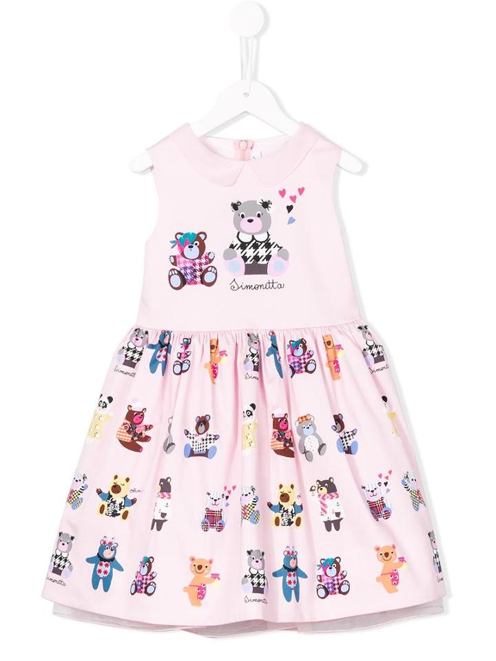 Simonetta Teddy Bear Print Dress, Girl's, Size: 6 Yrs, Pink/purple
