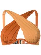 Self-portrait Crossover Bikini Top - Brown